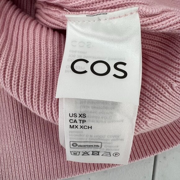 COS XS Pink Ribbed Cotton Cardigan Sweater Crop V-Neck Knit Minimalist - Picture 12 of 14